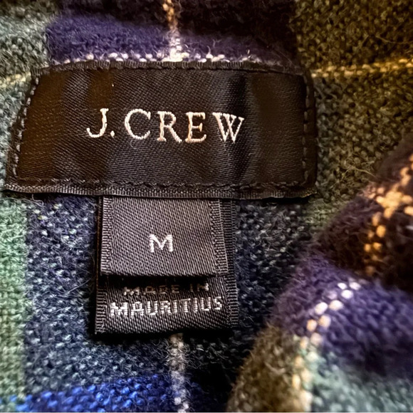J.Crew Mens Green Blue Plaid Flannel Shirt Wool Blend Suede Elbow Patches M - Picture 10 of 11